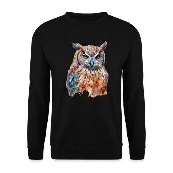 Magische Eule Bunt Tier Vogel Wald Aquarell-Stil - Unisex Pullover - Schwarz - Vorne - Alina (178cm) & Michal (187cm)