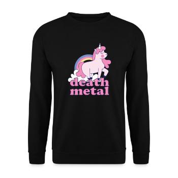 Lustig Death Metal Einhorn Regenbogen Metalhead - Unisex Pullover - Schwarz - Vorne - Alina (178cm) & Michal (187cm)