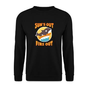 Funny Orca On Surfboard Suns Out Fins Out - Unisex Sweatshirt - black - Front - Alina (178cm) & Michal (187cm)