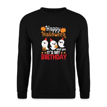 Happy Halloween And Yes It's My Birthday - Hallowe - Unisex Pullover - Schwarz - Vorne - Alina (178cm) & Michal (187cm)