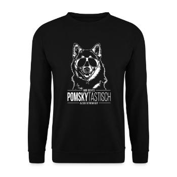 POMSKYTASTISCH Pomsky Hunde Spruch Hund Wilsigns - Unisex Pullover - Schwarz - Vorne - Alina (178cm) & Michal (187cm)