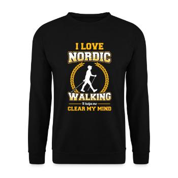 I Love Nordic Walking It Helps Me Clear Mind, Walk - Unisex Pullover - Schwarz - Vorne - Alina (178cm) & Michal (187cm)