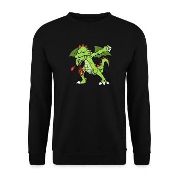 Retro Vintage Grunge Style Dabbing Dab Drache - Unisex Pullover - Schwarz - Vorne - Alina (178cm) & Michal (187cm)