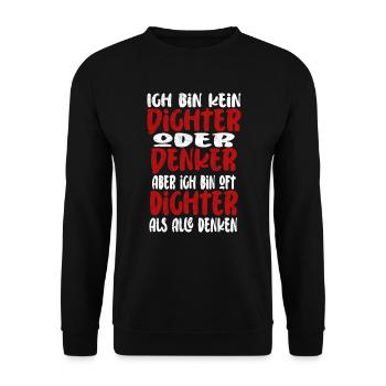 Ich Bin Kein Dichter Oder Denker Party Trinkspruch - Unisex Pullover - Schwarz - Vorne - Alina (178cm) & Michal (187cm)