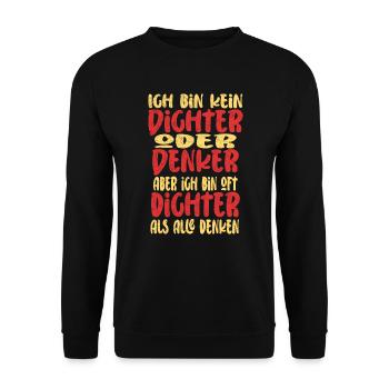 Ich Bin Kein Dichter Oder Denker Party Trinkspruch - Unisex Pullover - Schwarz - Vorne - Alina (178cm) & Michal (187cm)