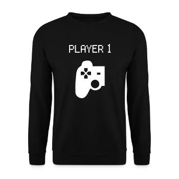 Player 1 Gamer Partnerlook Familie Freunde Partner - Unisex Pullover - Schwarz - Vorne - Alina (178cm) & Michal (187cm)