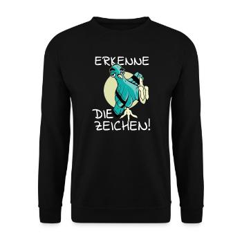 Vogel Vogelfutter Erkenne die Zeichen Spruch cool - Unisex Pullover - Schwarz - Vorne - Alina (178cm) & Michal (187cm)