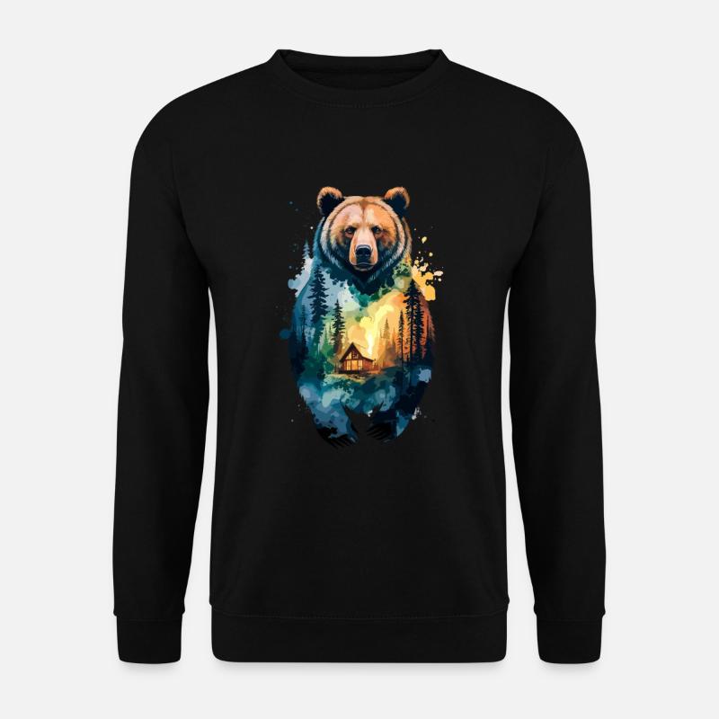 Bärenstark: Waldhütte im Herzen - Unisex Pullover - Schwarz