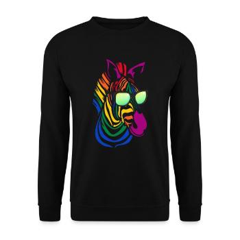Cooles Buntes Zebra Mit Sonnenbrille Safari Bunt A - Unisex Pullover - Schwarz - Vorne - Alina (178cm) & Michal (187cm)