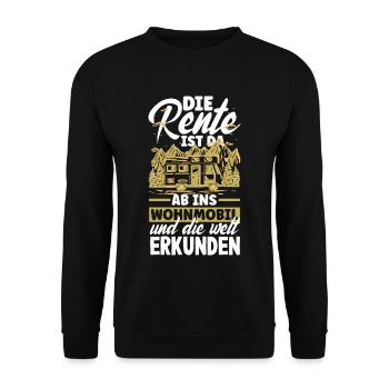Die Rente ist da, ab ins Wohnmobil und die Welt - Unisex Pullover - Schwarz - Vorne - Alina (178cm) & Michal (187cm)