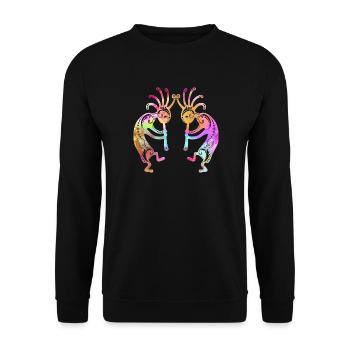 Native American Kokopelli Twins with Ornaments 2 - Unisex Pullover - Schwarz - Vorne - Alina (178cm) & Michal (187cm)