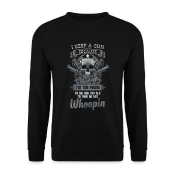 Waffe Gewalt Sturmgewehr - Unisex Pullover - Schwarz - Vorne - Alina (178cm) & Michal (187cm)