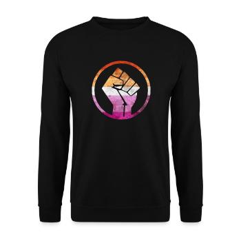 Fist Flag raus Lesbisch - Unisex Pullover - Schwarz - Vorne - Alina (178cm) & Michal (187cm)