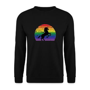 Retro Sonne Einhorn Farbe - Unisex Pullover - Schwarz - Vorne - Alina (178cm) & Michal (187cm)