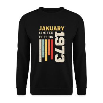 Januar 1973 - Januar 1973 Geburtstagsgeschenk - Unisex Pullover - Schwarz - Vorne - Alina (178cm) & Michal (187cm)