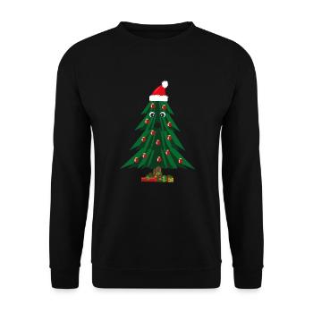 Süßer Weihnachtsbaum mit Weihnachtsmütze in rot. - Unisex Pullover - Schwarz - Vorne - Alina (178cm) & Michal (187cm)