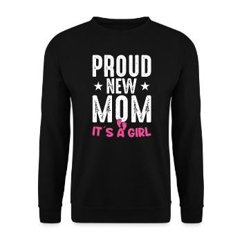 Stolze neue Mutter Es ist ein Mädchen Baby Geschlecht Enthüllung - Unisex Pullover - Schwarz - Vorne - Alina (178cm) & Michal (187cm)