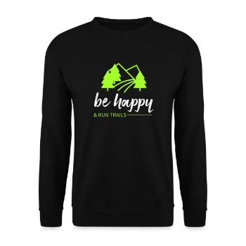 Laufe Trails & sei glücklich! - Unisex Pullover - Schwarz - Vorne - Alina (178cm) & Michal (187cm)