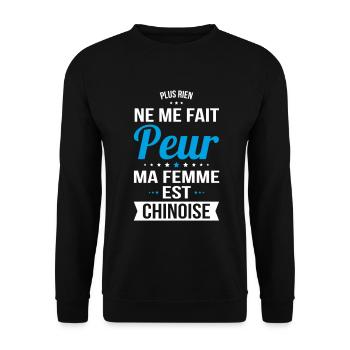Rien ne me fait peur ma femme est Chinoise - Sweat-shirt Unisexe - noir - Devant - Alina (178cm) & Michal (187cm)