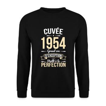 Anniversaire 70 ans - Cuvée 1954 - Cadeau Humour - Sweat-shirt Unisexe - noir - Devant - Alina (178cm) & Michal (187cm)