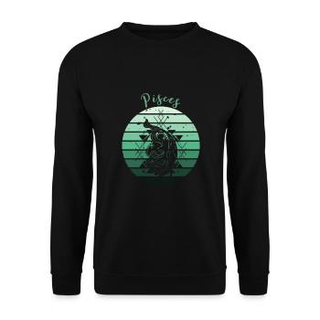 Logo rétro signe astrologique "Poisson" - Sweat-shirt Unisexe - noir - Devant - Alina (178cm) & Michal (187cm)