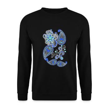 Mandala henna geometrisch blau weiss - Unisex Pullover - Schwarz - Vorne - Alina (178cm) & Michal (187cm)