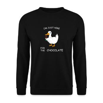 Ente mit Schokolade Spruch - Unisex Pullover - Schwarz - Vorne - Alina (178cm) & Michal (187cm)