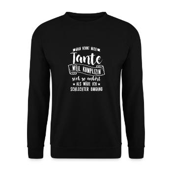 Man nennt mich Tante Geschenk - Unisex Pullover - Schwarz - Vorne - Alina (178cm) & Michal (187cm)