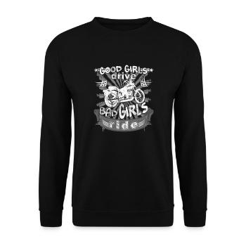 Biker girl lustiger Spruch good girls drive ride - Unisex Pullover - Schwarz - Vorne - Alina (178cm) & Michal (187cm)