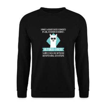 Alpaka-Hirte - Unisex Pullover - Schwarz - Vorne - Alina (178cm) & Michal (187cm)