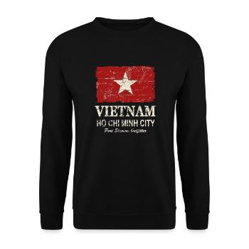 Vietnam Vintage Flag - Unisex Pullover - Schwarz - Vorne - Alina (178cm) & Michal (187cm)