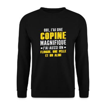 oui jai une copine magnifique / humour couple - Sweat-shirt Unisexe - noir - Devant - Alina (178cm) & Michal (187cm)