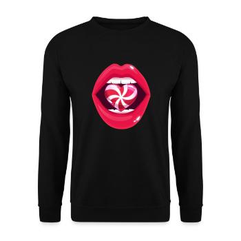 Anime Mund beißen ein glücklich süßer Bobon - Unisex Pullover - Schwarz - Vorne - Alina (178cm) & Michal (187cm)