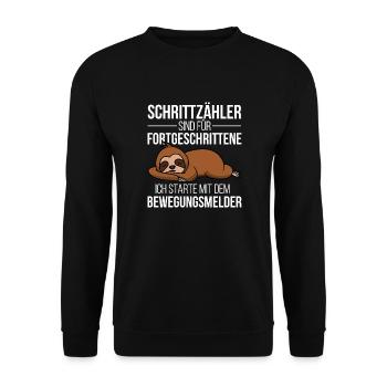 Schrittzähler sind für Fortgeschrittene Faultier - Unisex Pullover - Schwarz - Vorne - Alina (178cm) & Michal (187cm)