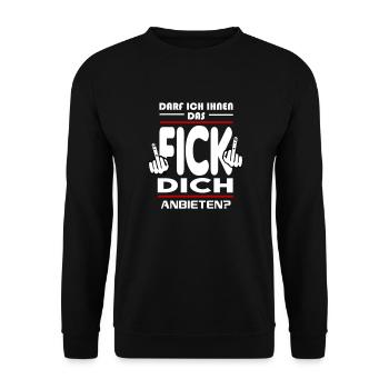 Darf ich ihnen das Fick Dich anbieten - Unisex Pullover - Schwarz - Vorne - Alina (178cm) & Michal (187cm)