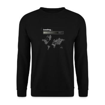 Fieden zu 85% geladen - Weltkarte - Unisex Pullover - Schwarz - Vorne - Alina (178cm) & Michal (187cm)