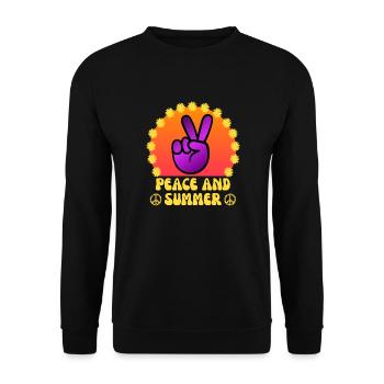 Frieden und Sommer 60er 70er Jahre Flower Power Sommer - Unisex Pullover - Schwarz - Vorne - Alina (178cm) & Michal (187cm)