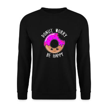 Donut Worry Be Happy - Süßes Donut Gesicht - Unisex Pullover - Schwarz - Vorne - Alina (178cm) & Michal (187cm)