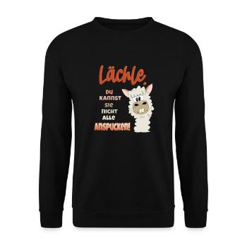 Alpaka Lächle du kannst sie nicht alle anspucken - Unisex Pullover - Schwarz - Vorne - Alina (178cm) & Michal (187cm)