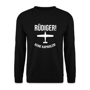Rüdiger keine Kapriolen, nicht so tief! - Unisex Pullover - Schwarz - Vorne - Alina (178cm) & Michal (187cm)