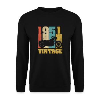 1951 Jahrgang Geburtstag Biker Motorrad Geschenk - Unisex Pullover - Schwarz - Vorne - Alina (178cm) & Michal (187cm)