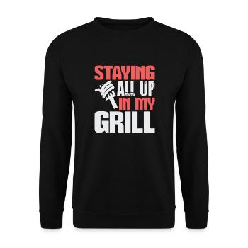 GANZ OBEN IN MEINEM GRILL BLEIBEN - Unisex Pullover - Schwarz - Vorne - Alina (178cm) & Michal (187cm)