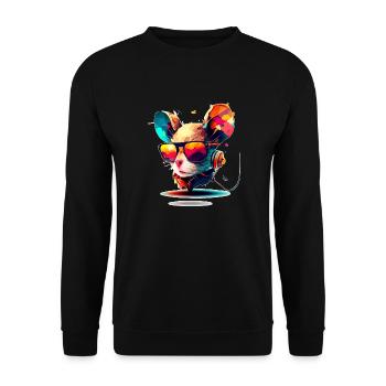 Bass und Techno Maus als Raver und Party Nagetier - Unisex Pullover - Schwarz - Vorne - Alina (178cm) & Michal (187cm)