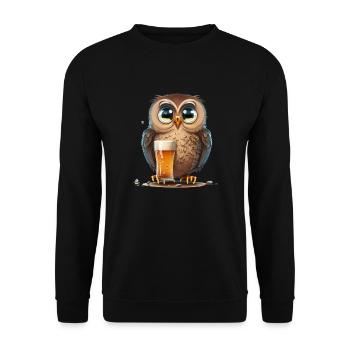 Süße Bier Eule - Unisex Pullover - Schwarz - Vorne - Alina (178cm) & Michal (187cm)
