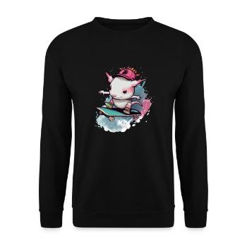 Koki der Axolotl - Unisex Pullover - Schwarz - Vorne - Alina (178cm) & Michal (187cm)