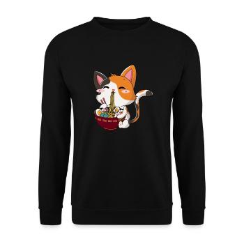 Ramen Cat Kawaii Anime Japanese Food Girls - Unisex Pullover - Schwarz - Vorne - Alina (178cm) & Michal (187cm)