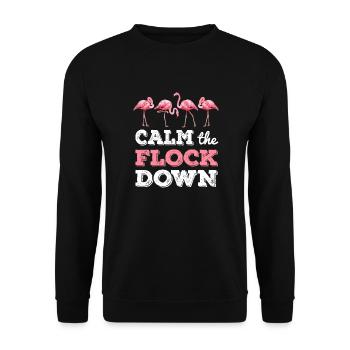Calm The Flock Down T shirt Funny Flamingo Gift - Sweat-shirt Unisexe - noir - Devant - Alina (178cm) & Michal (187cm)