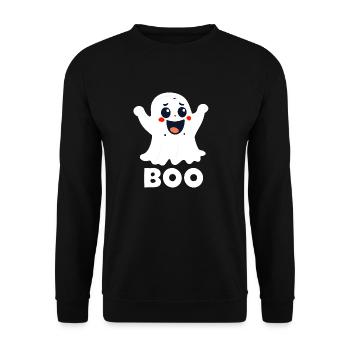 Boo Geist Ghost Angst Fun - Unisex Pullover - Schwarz - Vorne - Alina (178cm) & Michal (187cm)
