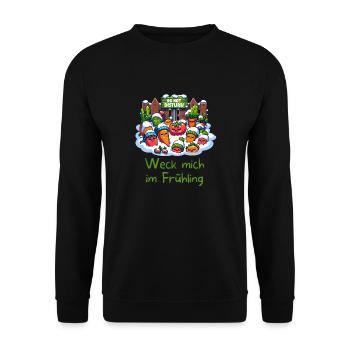 Weck mich im Frühling - Garten-Design Winter - Unisex Pullover - Schwarz - Vorne - Alina (178cm) & Michal (187cm)