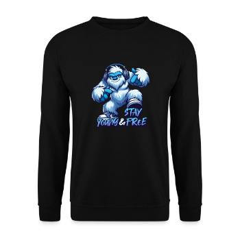Stay young and free - Yeti urban design - Unisex Sweatshirt - black - Front - Alina (178cm) & Michal (187cm)